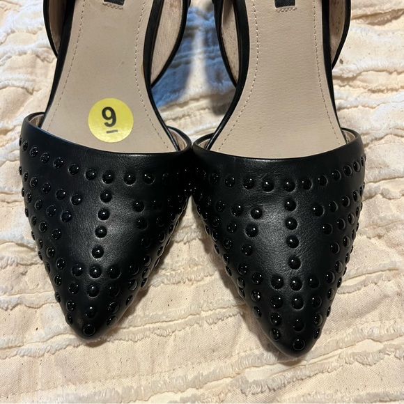 French Connection Black Vegan Leather Forever Studded Pointy Toe Pumps Heels - Picture 9 of 14